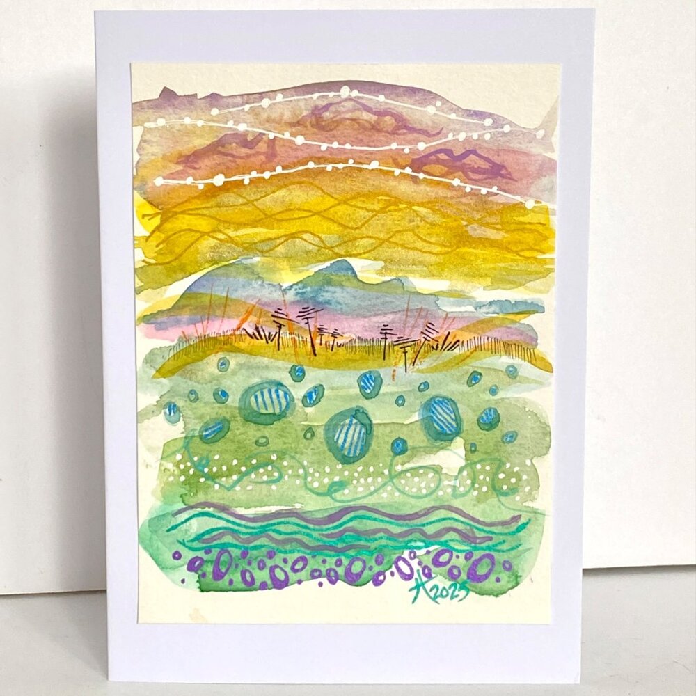 Abstract Watercolor Handmade Original Art Blank Greeting Card and Envelope